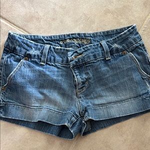 American Eagle Outfitters Blue Jean Shorts with Distressed Look